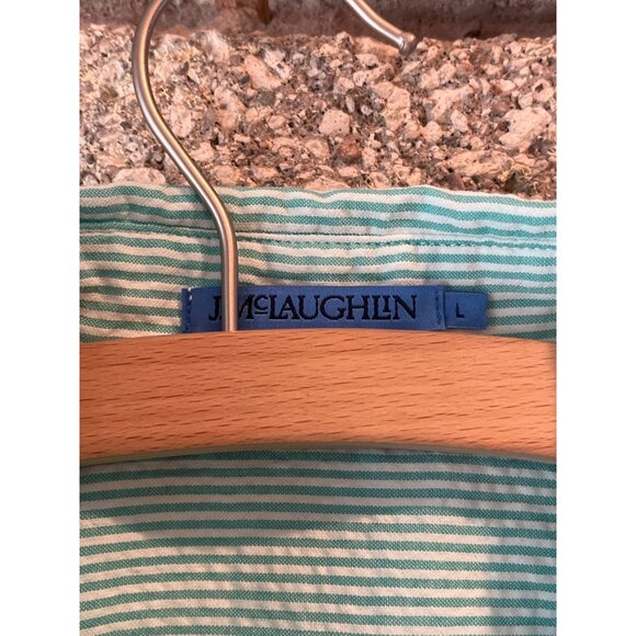 J.McLaughlin Womens Seersucker Button-Down Shirt L Striped Aqua White Cotton Rel - Picture 3 of 8